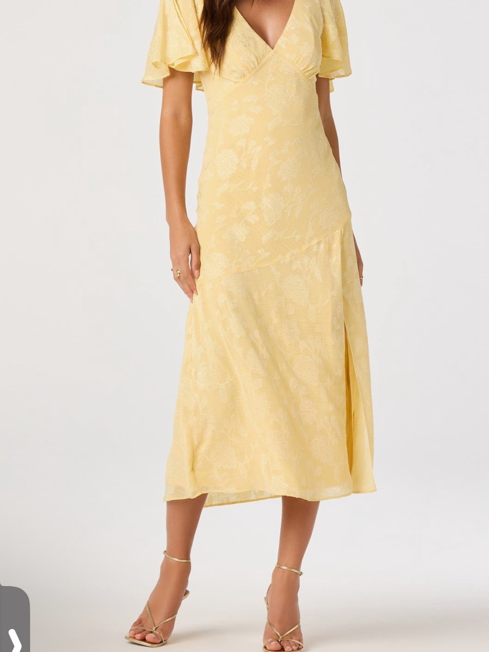 Adrianna Papel Pale Yellow Romantic v neck Floral Midi Backless Dress Sz 6
